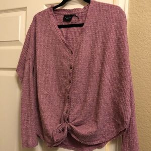 Soft waffle knit self tie shirt!